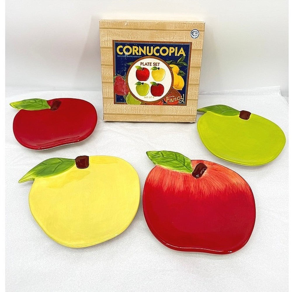 Boston Warehouse Cornucopia Apple Plate Set Ceramic Fruit Shaped Kitchen Decor